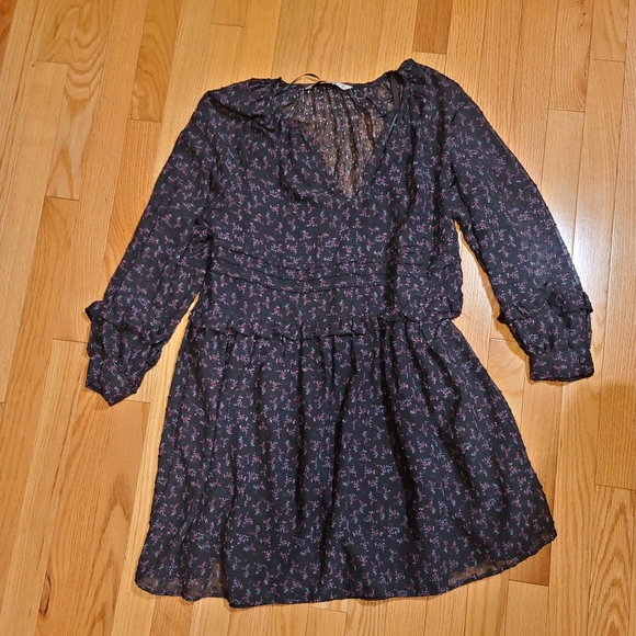 Zara Black Floral Tiered Dress Medium - Picture 4 of 8
